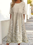 Loose Crew Neck Casual Floral Dress