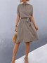 Women's Short Sleeve Summer Brown Geometric Split Joint Crew Neck Daily Going Out Vintage Midi A-Line Tunic Dress