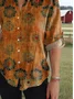 Women's Vintage Flower Art Print Casual Cotton Shirt