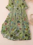 Women's Three Quarter Sleeve Spring/Fall Green Floral Printing Crew Neck Daily Going Out Casual Maxi H-Line Classic Dress
