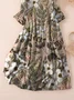 Women's Three Quarter Sleeve Spring/Fall Brown Floral Printing Crew Neck Daily Going Out Casual Maxi H-Line Classic Dress