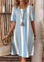 Casual Striped Cotton Crew Neck Dress With No