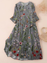 Women's Three Quarter Sleeve Spring/Fall Gray Floral Printing Crew Neck Daily Going Out Casual Maxi H-Line Classic Dress