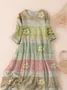 Women's Three Quarter Sleeve Spring/Fall Green Floral Printing Crew Neck Daily Going Out Casual Maxi H-Line Classic Dress