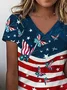 Women's Short Sleeve T-shirt Summer As Picture Independence Day (Flag) Printing V Neck Daily Going Out Casual Top