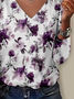 Print Casual V Neck Long Sleeve T-Shirt