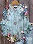 Floral V Neck Casual Blouse