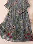 Women's Three Quarter Sleeve Spring/Fall Gray Floral Printing Crew Neck Daily Going Out Casual Maxi H-Line Classic Dress
