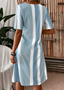 Casual Striped Cotton Crew Neck Dress With No