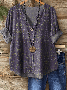 Women's Vintage Floral Art Print Button-Down Shirt