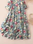 Women's Three Quarter Sleeve Spring/Fall Blue Floral Printing Crew Neck Daily Going Out Casual Maxi H-Line Classic Dress