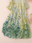 Women's Three Quarter Sleeve Spring/Fall Green Floral Printing Crew Neck Daily Going Out Casual Maxi H-Line Classic Dress
