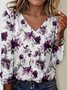 Print Casual V Neck Long Sleeve T-Shirt