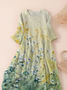 Women's Three Quarter Sleeve Spring/Fall Green Floral Printing Crew Neck Daily Going Out Casual Maxi H-Line Classic Dress