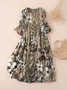 Women's Three Quarter Sleeve Spring/Fall Brown Floral Printing Crew Neck Daily Going Out Casual Maxi H-Line Classic Dress