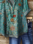 Women's Vintage Floral Art Print Button-Down Shirt