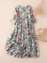 Women's Three Quarter Sleeve Spring/Fall Blue Floral Printing Crew Neck Daily Going Out Casual Maxi H-Line Classic Dress
