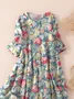Women's Three Quarter Sleeve Spring/Fall Blue Floral Printing Crew Neck Daily Going Out Casual Maxi H-Line Classic Dress