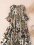 Women's Three Quarter Sleeve Spring/Fall Brown Floral Printing Crew Neck Daily Going Out Casual Maxi H-Line Classic Dress
