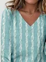 Print Casual V Neck Long Sleeve T-Shirt