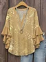 Women's Bohemian Pattern V-Neck Multi-Layered Lace Shirt