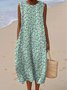 Crew Neck Simple Painting Cotton Dress With No
