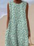 Crew Neck Simple Painting Cotton Dress With No