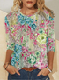 Casual Crew Neck Loose Floral T-Shirt
