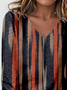Print Casual V Neck Long Sleeve T-Shirt
