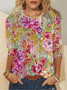 Casual Crew Neck Loose Floral T-Shirt