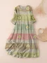 Women's Three Quarter Sleeve Spring/Fall Green Floral Printing Crew Neck Daily Going Out Casual Maxi H-Line Classic Dress