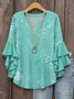 Women's Bohemian Pattern V-Neck Multi-Layered Lace Shirt