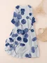 Women's Three Quarter Sleeve Spring/Fall White Floral Printing Crew Neck Daily Going Out Casual Maxi H-Line Classic Dress