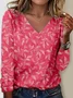 Print Casual V Neck Long Sleeve T-Shirt