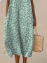 Crew Neck Simple Painting Cotton Dress With No
