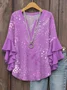 Women's Bohemian Pattern V-Neck Multi-Layered Lace Shirt