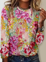 Casual Crew Neck Loose Floral T-Shirt