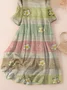 Women's Three Quarter Sleeve Spring/Fall Green Floral Printing Crew Neck Daily Going Out Casual Maxi H-Line Classic Dress
