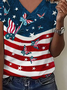 Women's Short Sleeve T-shirt Summer As Picture Independence Day (Flag) Printing V Neck Daily Going Out Casual Top