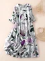 Casual Floral Linen Dress With No