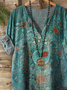 Women's Vintage Floral Art Print Button-Down Shirt