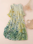 Women's Three Quarter Sleeve Spring/Fall Green Floral Printing Crew Neck Daily Going Out Casual Maxi H-Line Classic Dress