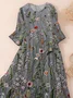 Women's Three Quarter Sleeve Spring/Fall Gray Floral Printing Crew Neck Daily Going Out Casual Maxi H-Line Classic Dress