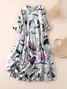 Casual Floral Linen Dress With No