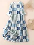 Casual Regular Fit Crew Neck Linen Dress With No
