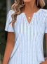 Loose V Neck Simple Striped T-Shirt