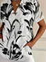 Women's Short Sleeve Shirt Summer White Floral Printing Shirt Collar Daily Going Out Casual Top