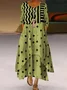 Elegant Casual Double Layer Print Contrast Color Dress