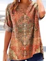 Casual V Neck Cotton Nationality/Ethnic Shirt