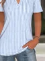 Loose V Neck Simple Striped T-Shirt